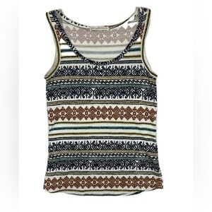 Peruvian‎ Connection White Blue Patterned Cotton Sleeveless Tank Top Small